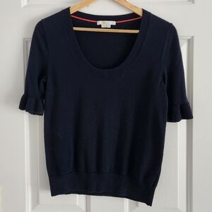 Boden Navy Blue Cotton Wool Cropped Short Sleeve Women's Sweater
